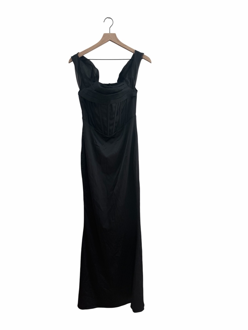 Meshki Everly Off Shoulder Organza Satin Black Maxi Dress - Picture 6 of 16